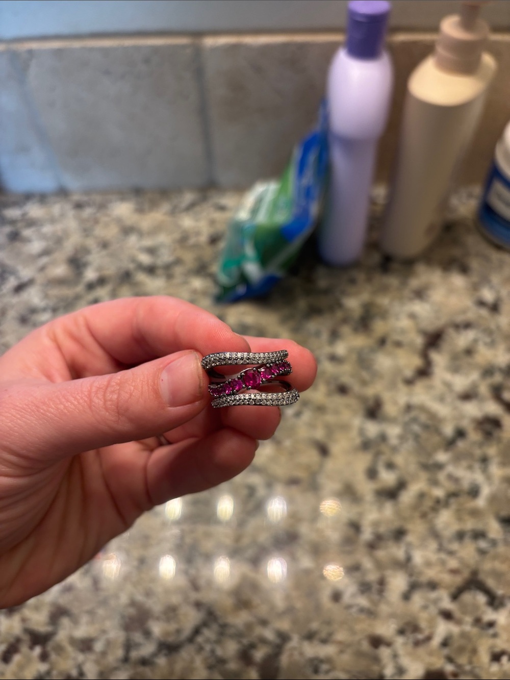 Sterling Silver Pink Crystal Crossover Ring